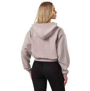 Sweat à capuche court léger beige clair pour femme en molleton bouclé, idéal pour le sport, les voyages et les loisirs - Product Image 2
