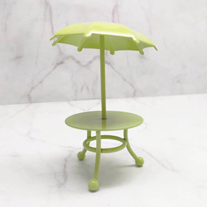 Miniature 1:12 Dollhouse Garden Green <b>Table</b> with <b>Umbrella</b> Decoration Metal Painted for ages 14 and up. - Product Image 2