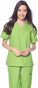 Conjunto de uniforme médico para mujer Harvest, verde lima, con blusa de cuello en V y pantalón, de algodón y poliéster tejido, con detección de agujas - Product Image 2