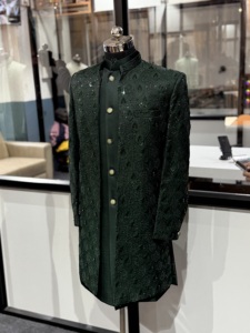 Sherwani vert pour homme avec imprimé pailleté, longueur cheville, tenue de mariage traditionnelle, coupe classique, polyester infroissable, vêtement indien - Product Image 5