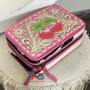 New Handcrafted Genuine Cow Fur Leather Jewelry Case New Designer Cherry Pattern Women Jewelry Organizer <b>Box</b> for Gift Storage - Product Image 1