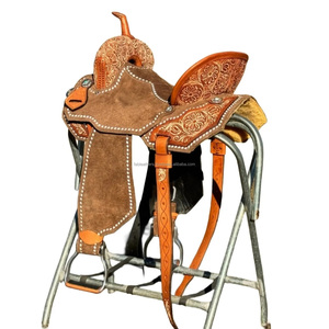 Sillín de caballo de carreras de barril occidental exclusivo de alta calidad hecho de cuero genuino con sillín transpirable cómodo curvado a mano - Product Image 5