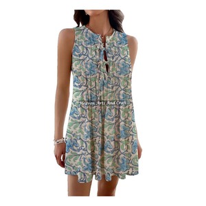 Robe midi en coton pour femmes Nouvelle robe élégante décontractée courte Vêtements pour femmes Vente chaude Belle robe en coton imprimée à la main - Product Image 5