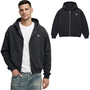Sudaderas con capucha y cremallera para hombre, de algodón grueso, corte holgado, estilo urbano, diseño liso, con logo personalizado, venta al por mayor OEM - Product Image 1