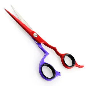 Professional Barber Scissors Red & Purple Color Coated Hair Cutting Razor Edge Sharp and Smooth Cutting Stainless Steel 420 5.5"