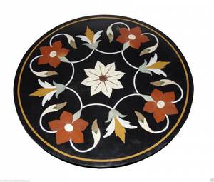 Plateau de table en marbre incrusté de Pietra Dura traditionnel, fait main et respectueux de l'environnement, pour salon - Product Image 1