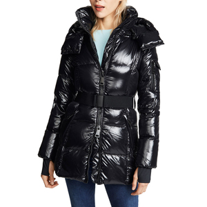 Chaqueta Acolchada Negra para Mujer, con Capucha Desmontable, Cinturón Ajustable, Impermeable, Transpirable, Mangas Completas, Largo Regular - Product Image 3