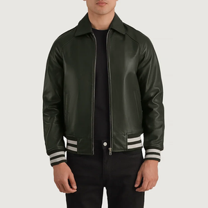 Men's Pu Leather Bomber <b>Jacket</b> Turn-down Collar Zipper Closure Regular Fit Solid Color Moto Style Autumn Wear - Product Image 4