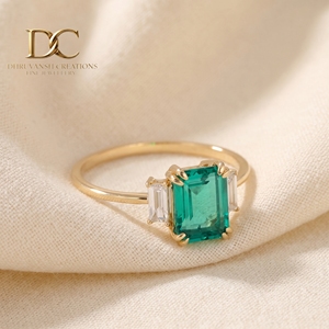 Anillo de Oro Sólido de 14 Quilates de Diseño Elegante, Estilo Étnico, con Diamante Cultivado en Laboratorio Certificado por IGI y Esmeralda Colombiana, Joyería para Mujer - Product Image 3