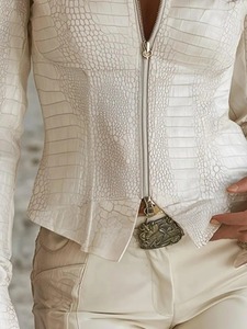 <b>Mens</b> Handmade <b>White</b> Crocodile Embossed Leather <b>Jacket</b> Western Slim Fit Fashion <b>Jacket</b> - Product Image 2