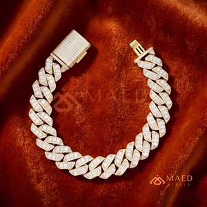 Diamond Shape Cuban Link Moissanite Bracelet Gold Plated Fine Chain Link Bracelet Luxury Jewelry <b>Gift</b> for Men US - Product Image 1