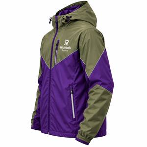 Veste coupe-vent à capuche, couleur olive et violet, style sportif, fermeture éclair sur le devant, logo, hiver, séchage rapide, streetwear - Product Image 3
