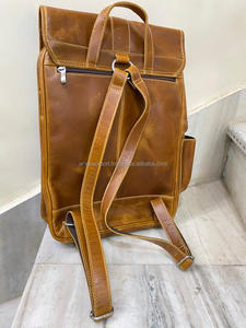 New Style Vintage Look Brown Crunch Leather Backpack Travel Backpack Office Leather Large Capacity Travel <b>Bag</b> for <b>Men</b> and Women - Product Image 5