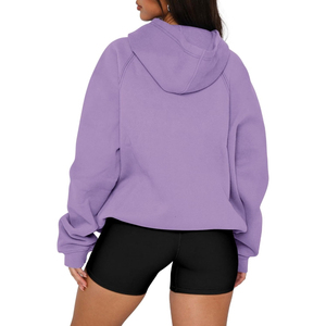Sudadera con Capucha Extra Grande de Alto Impacto, Color Sólido, Tejido de Algodón, con Bolsillos, Manga Larga, Estilo Otoñal, para Mujer - Product Image 4