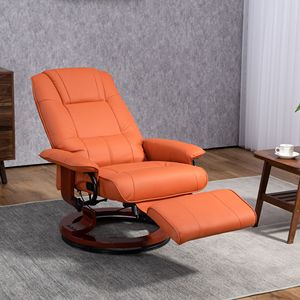 Poltrona Reclinabile Girevole Rosso Chiaro con Meccanismo di Regolazione, Poggiapiedi, Braccioli e Base in Legno Rivestito per Soggiorno - Product Image 2