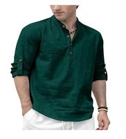 Conjunto de Camisa y Pantalón de Color Sólido para Hombre, Cuello Mao, Ligero, Transpirable, Manga Larga, a la Moda