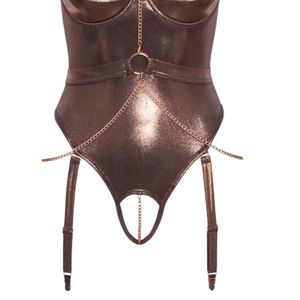 Sexy Mesh Bodysuit with Hollow Out Design Medium Control Shapewear Women's See-Through Lingerie PU Leather Eco-Friendly - Product Image 5