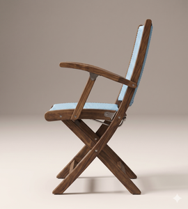 Chaise pliante moderne d'extérieur en bois bleu clair, chaise de bistrot en osier pour jardin et terrasse, chaise de plage en teck de qualité supérieure - Product Image 3