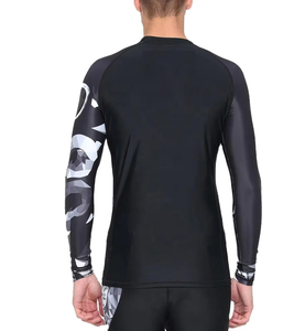 Unisex Long Sleeve Rash Guard Black with Geometric Print Quick Dry Breathable 300g Spandex Polyester Shirt - Product Image 2