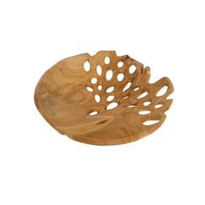 Assiette de service en teck écologique faite à la main, sculptée, décorative, moderne, pour fruits, collations, décoration de table - Product Image 1