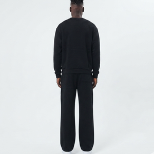 Conjunto de Sudadera y Pantalones Deportivos Personalizados, 100% Algodón, Felpa Francesa, Color Negro Sólido, Tallas Grandes, Sudaderas con Capucha y Pantalones Deportivos para Hombre - Product Image 2