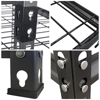 Étagère de rangement robuste noire à 5 niveaux avec grille métallique perforée 36 po de large, poteaux ouverts, capacité 360 kg/niveau, pour supermarché