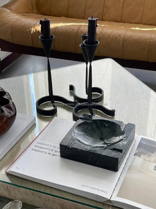 Set of 3 Elegant <b>Black</b> Metal Hand Forged Candlestick Holders Home & Christmas Decorative <b>Lanterns</b> and Jars - Product Image 3