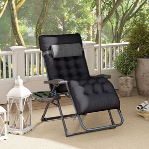 Black Foldable <b>Zero</b> <b>Gravity</b> Recliner <b>Chair</b> with Cup Holder Cushion for Beach Use - Product Image 2