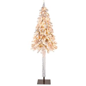 Albero di Natale Sottile a Forma di Matita di 1,8 Metri Pre-Illuminato con Decorazioni Innevate, Prodotto Decorativo Natalizio - Product Image 3
