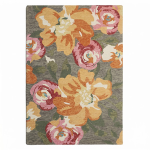 Tapis en laine gris multicolore à motif géométrique, antidérapant, écologique, tufté à la main, contemporain, motif botanique, pour - Product Image 1