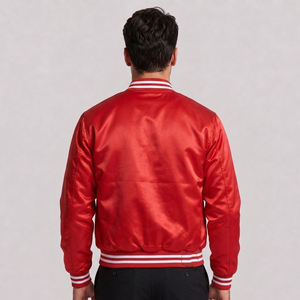 Chaqueta Varsity Azul Satinado para Hombre con Ribete Blanco, Corte Regular, Estilo Casual - Product Image 5