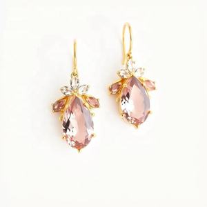 Women's High Quality 925 Sterling Silver Gold Plated Natural Pink Gemstone Drop Dangle Earrings Fashion Statement <b>Accessory</b> - Product Image 1