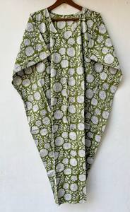 Nuevo Kaftán con Estampado Animal, Cuello en V, Cierre con Cordón, Corte Evase, de Algodón Suave Indio, con Encaje, Largo Completo, para Playa, para Mujer - Product Image 4