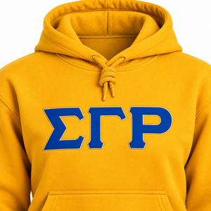 Sudadera con Capucha Amarilla Dorada Sigma Gamma Rho, Diseño de Letras Griegas Azules en el Pecho, Manga Larga, Bolsillo Tipo Canguro, Estilo Universitario - Product Image 5