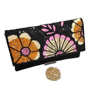 Pochette rectangulaire élégante faite à la main en perles de coton brodées pour femmes et jeunes filles, idéale pour les soirées - Product Image 1