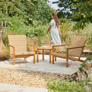 Ensemble de jardin contemporain en rotin 2 places avec table basse, mobilier d'extérieur résistant aux intempéries, structure en teck - Product Image 2