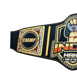 เข็มขัดแชมป์เกมแห่งปี Indie Mania สายหนังคุณภาพสูง ดีไซน์สำหรับเกมเมอร์ พร้อมแผ่นตัวอักษร 'CHAMP' ขนาดใหญ่ สำหรับนักสะสม - Product Image 4
