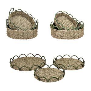 BOTANICAL TRIM Scalloped Seagrass Storage Trays Set Modern Plant Fiber Woven <b>Basket</b> Sustainable Portable for <b>Table</b> Neatening - Product Image 6