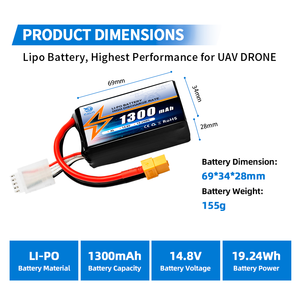 Calh 14.8V <span class=keywords><strong>LiPo</strong></span> แบตเตอรี่4S 1300mAh เคสนิ่มเชื่อมต่อแบตเตอรี่โดรนแบตเตอรี่สำหรับโดรน FPV รุ่น RC งานอดิเรก - Product Image 3