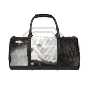 Bolsa de Viaje de Cuero Genuino de Piel de Vaca, Negra y Blanca, con Pelo, para Fin de Semana, Fabricada por Mayorista - Product Image 2