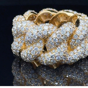 RB Gems Luxe Hommes 10K Or Jaune Baguette Bague Diamant Cubain Lien Chaîne Hip Hop Style VVS Moissanite 925 Argent Mariages - Product Image 3