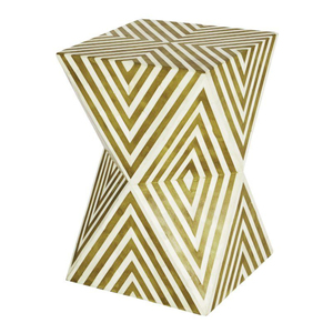 Tabouret en os incrusté de diamants de style unique, décoration de luxe pour la maison, table d'appoint géométrique en forme de sablier faite à la main, accent en résine artisanale - Product Image 1