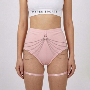 Women's Pantie Style <b>Booty</b> Gym Sports Hypen Sports Chain-Link Sexy Canvas Mid Waist Heat-Transfer Printed Skinny Fit Party Short - Product Image 1