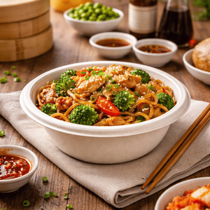 Bol en bagasse compostable avec couvercle |   Conteneur alimentaire écologique en fibre de canne à sucre |   Bol jetable résistant aux fuites et compatible micro-ondes - Product Image 2