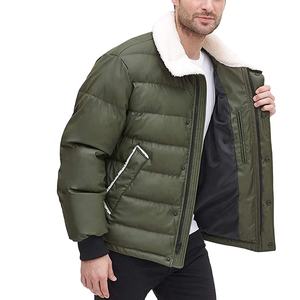 En gros hommes 100% polyester zip avec bouton pression os poches doudoune respirant à manches longues hiver veste chaude - Product Image 4