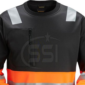 High Visibility Safety Sweatshirt Class 2 Reflective Orange Black Workwear Zip Pocket Shoulder Stripes Logo <b>LED</b> Flash Waterproof - Product Image 2