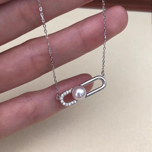 สร้อยคอเงินแท้สไตล์ญี่ปุ่น AKOYA พร้อมจี้มุกและโซ่คล้องไหปลาร้าแบบคลิปหนีบกระดาษ ขายส่งจากบริษัท Zhuji - Product Image 1