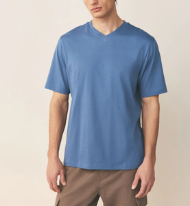 T-shirt pour homme, col en V, manches courtes, basique, uni, couleur unie, 100% coton, décontracté, sport, vente en gros, personnalisable, OEM, ODM, directement de l'usine - Product Image 2
