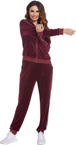 Fashion Velvet Hooded Heavyweight Solid Full-Length Flare Pants One Set Sweat Jogger Streetwear Eco-Friendly Winter 100% Cotton - Product Image 6