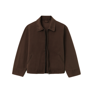 Veste décontractée pour homme en toile unie respirante avec fermeture éclair, en laine et mélanges, col rabattable, en coton, style shacket, pour le travail - Product Image 3